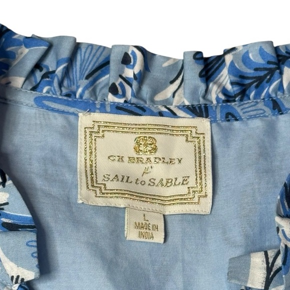 Sail to Sable CK Bradley Print Puff Sleeve Cotton Dress with Tassels size L - Picture 8 of 13